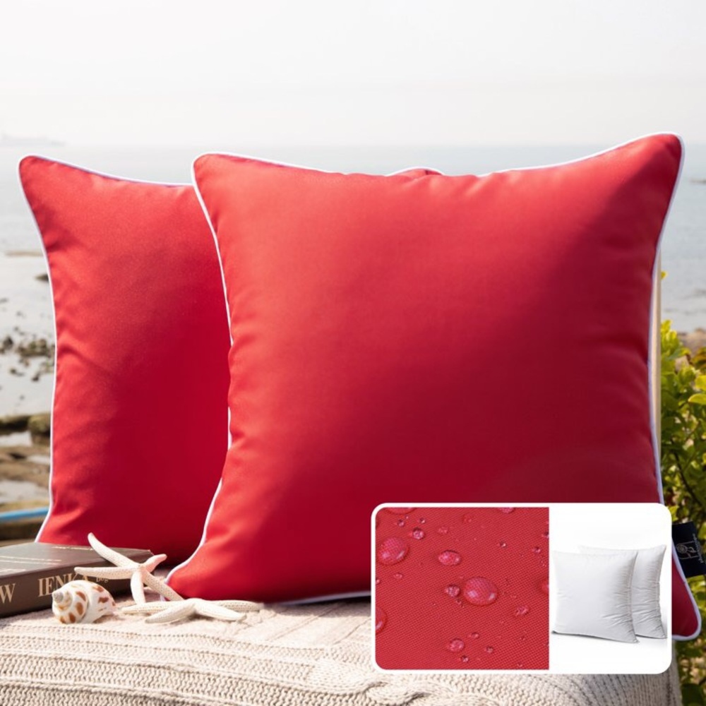 Phantoscope Outdoor Waterproof Decorative Throw Pillow for Patio, 18" x 18", Red